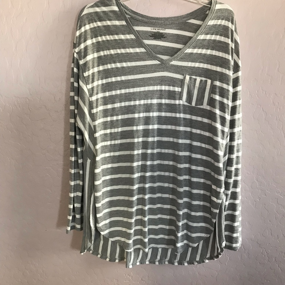 Gray & White Strip Long Sleeve Shirt